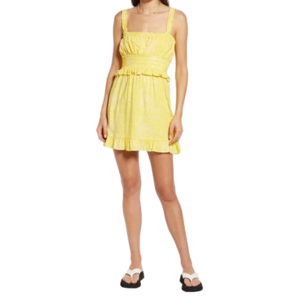 BP Nordstrom New Juniors Size L Yellow Camo Sleeveless‎ Sundress Mini Dress